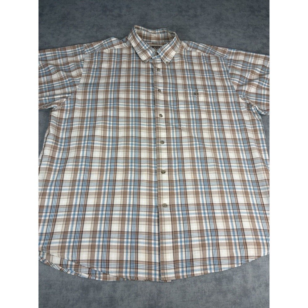 Wrangler Rugged Wear Plaid Button Up Shirt Mens XXL Brown Short Sleeve